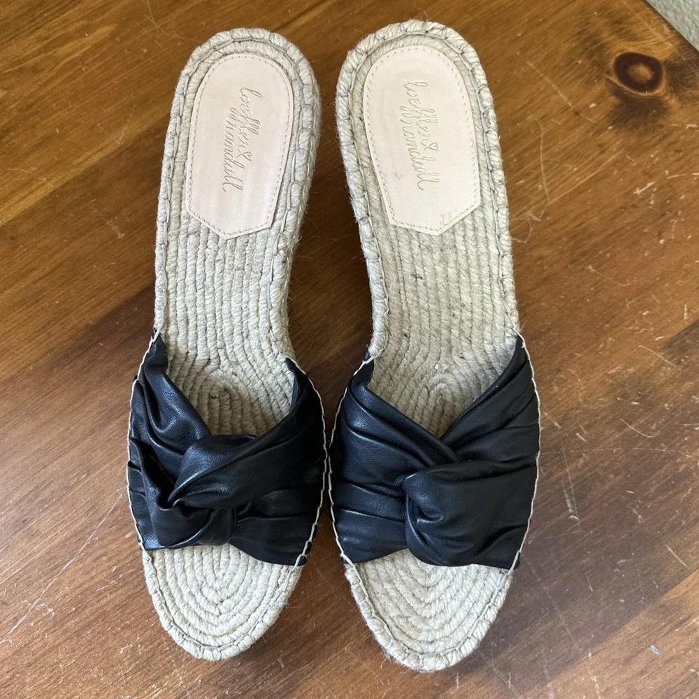 NEW Loeffler Randall Wedge Espadrille 9.5 Sandals Leather Black Designer Classic